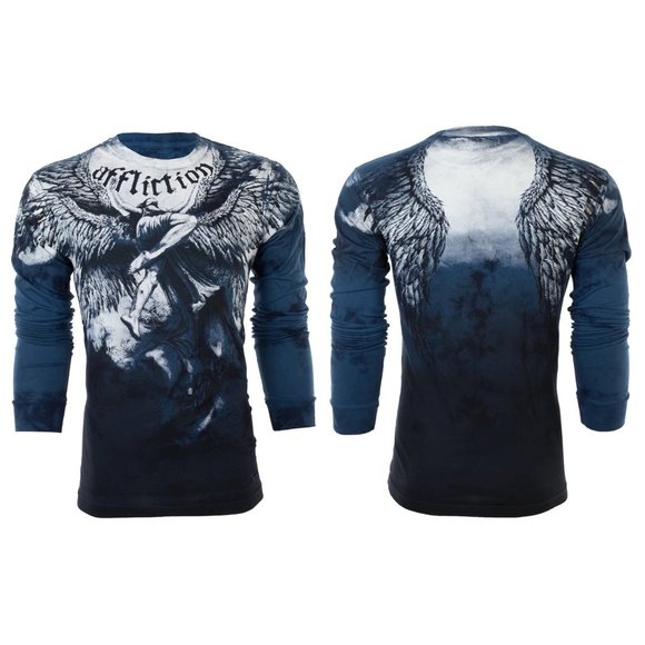 Affliction Other - AFFLICTION Men's T-Shirt Long Sleeve UPWARD Wings Tattoo Biker Blue